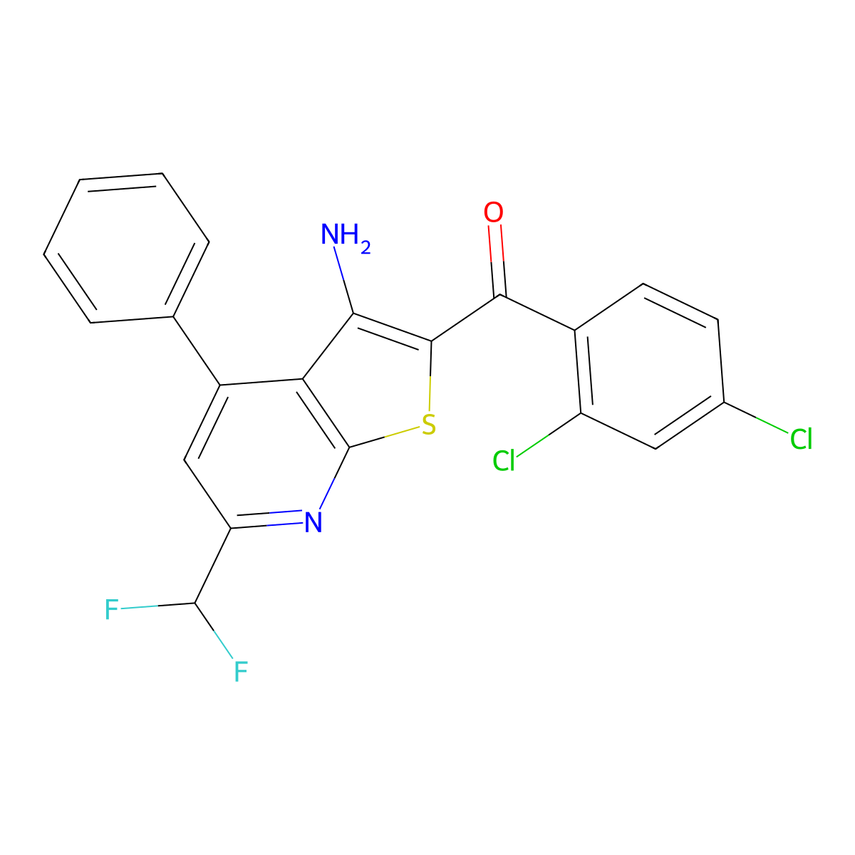 [3-Amino-6-(difluoromethyl)-4-phenylthieno[2,3-b]pyridin-2-yl](2,4-dichlorophenyl)methanone molecular structure, CAS 515846-26-1