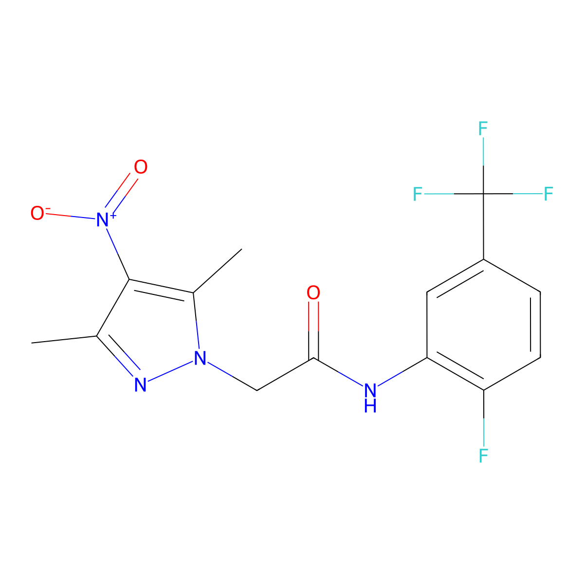 2-(3,5-dimethyl-4-nitropyrazol-1-yl)-N-[2-fluoro-5-(trifluoromethyl)phenyl]acetamide molecular structure, CAS 515846-32-9