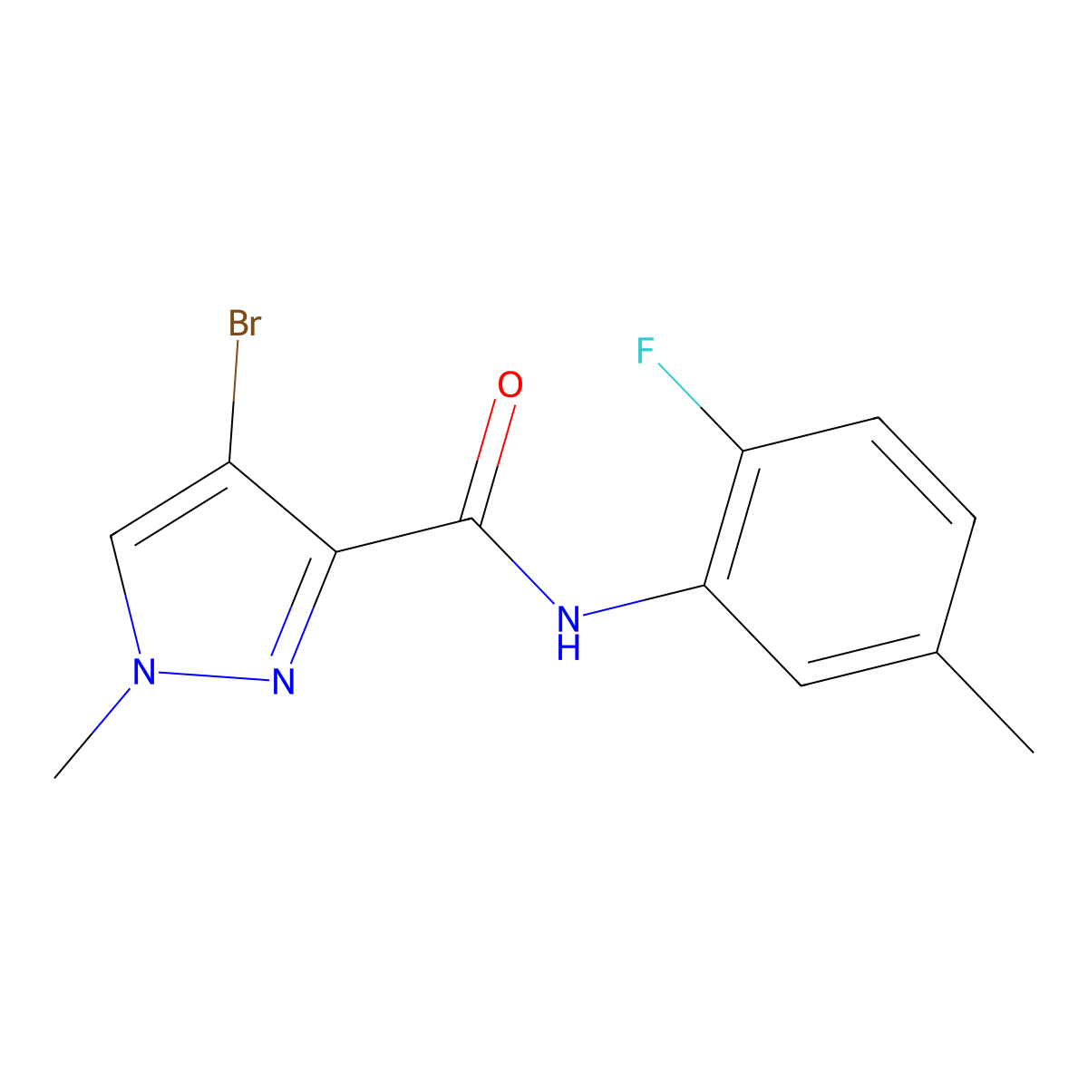 4-bromo-N-(2-fluoro-5-methylphenyl)-1-methylpyrazole-3-carboxamide molecular structure, CAS 515846-34-1