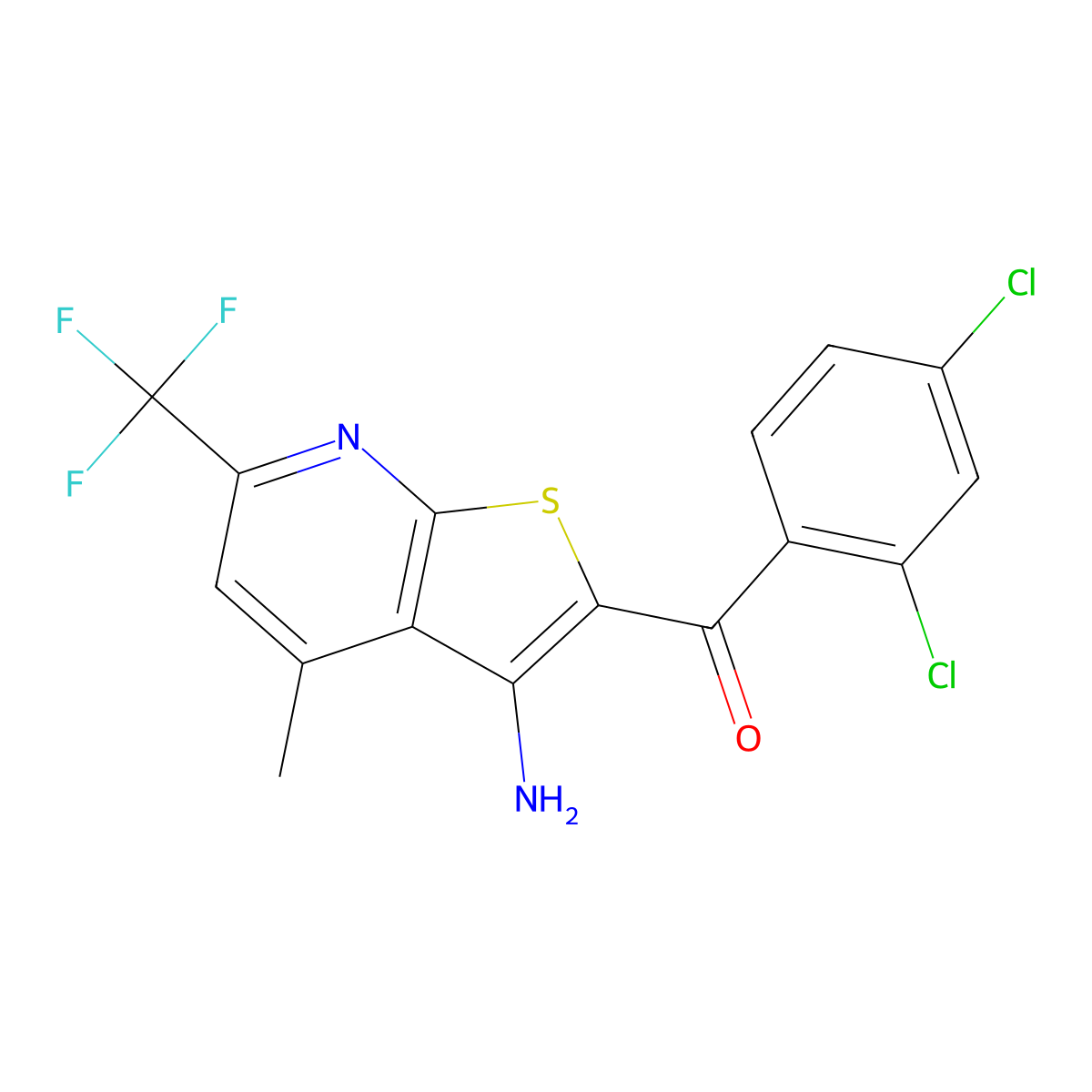 [3-Amino-4-methyl-6-(trifluoromethyl)thieno[2,3-b]pyridin-2-yl](2,4-dichlorophenyl)methanone molecular structure, CAS 515846-37-4