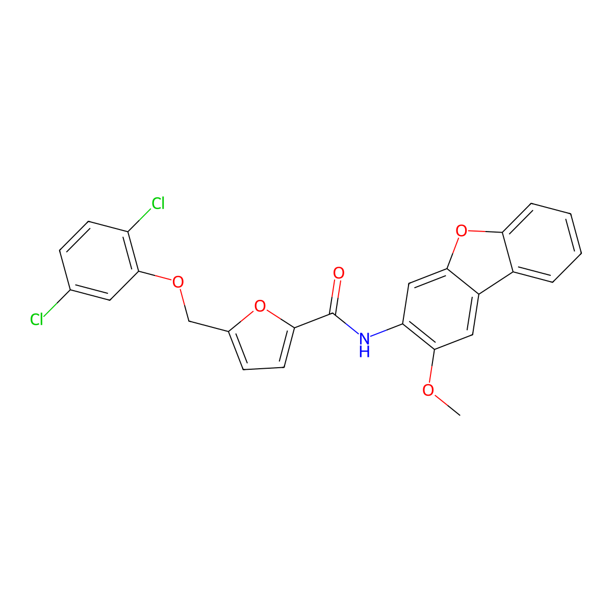 5-[(2,5-dichlorophenoxy)methyl]-N-(2-methoxydibenzofuran-3-yl)furan-2-carboxamide molecular structure, CAS 515846-43-2