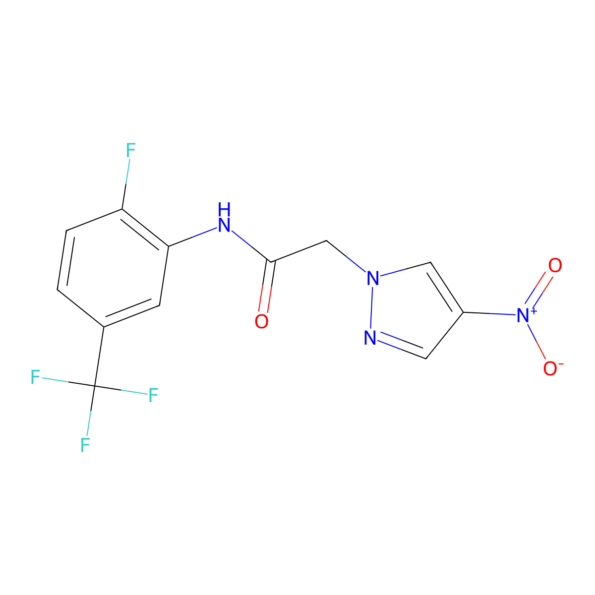 N-[2-fluoro-5-(trifluoromethyl)phenyl]-2-(4-nitropyrazol-1-yl)acetamide molecular structure, CAS 515846-44-3