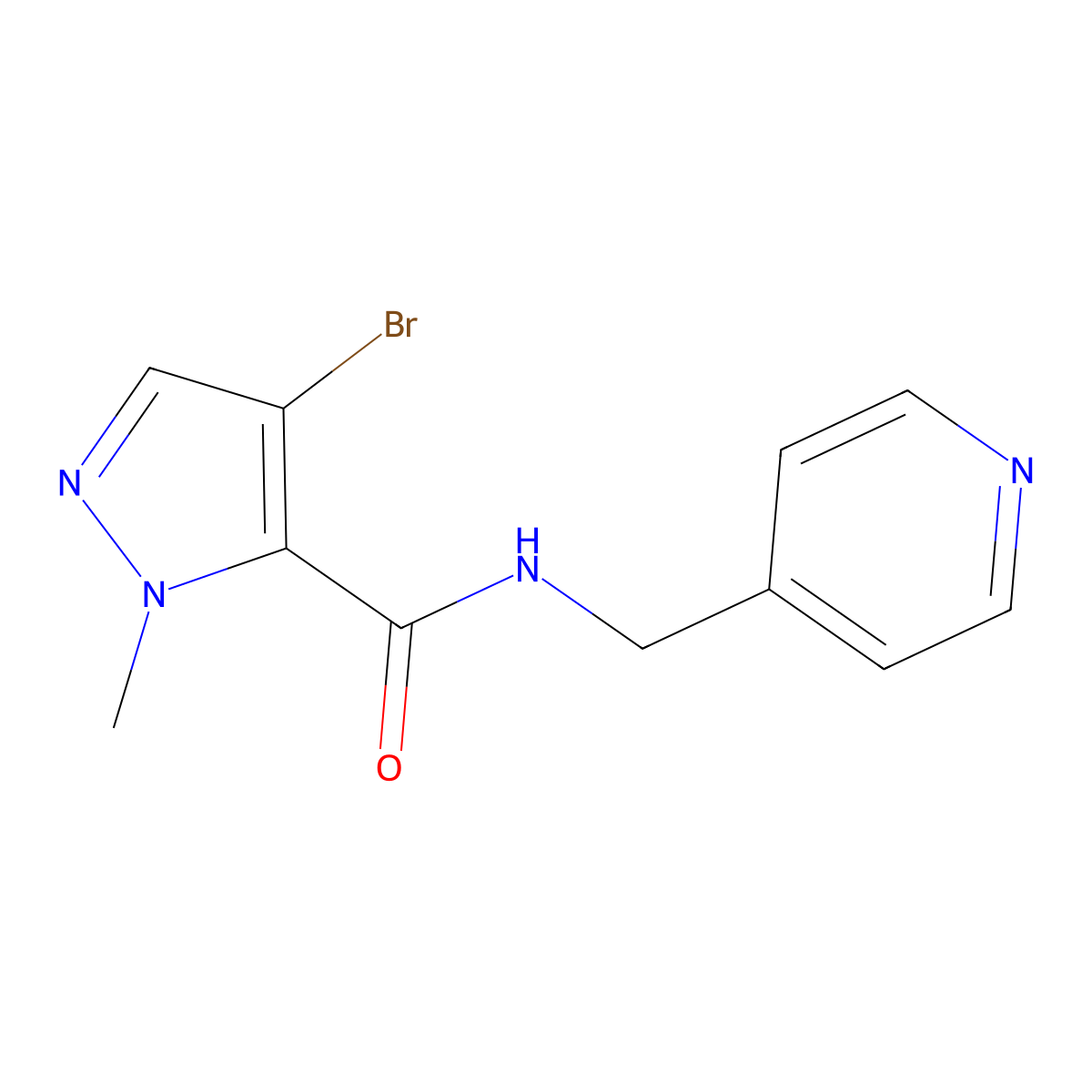 4-bromo-2-methyl-N-(pyridin-4-ylmethyl)pyrazole-3-carboxamide molecular structure, CAS 515846-51-2