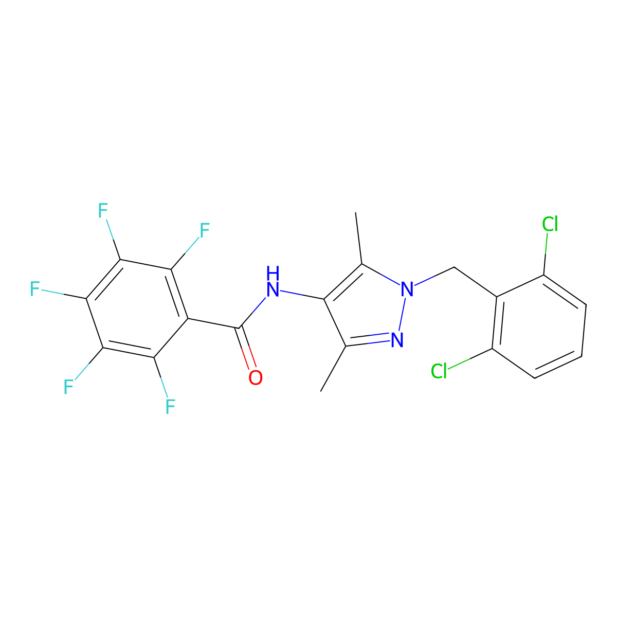 N-[1-[(2,6-dichlorophenyl)methyl]-3,5-dimethylpyrazol-4-yl]-2,3,4,5,6-pentafluorobenzamide molecular structure, CAS 515846-88-5