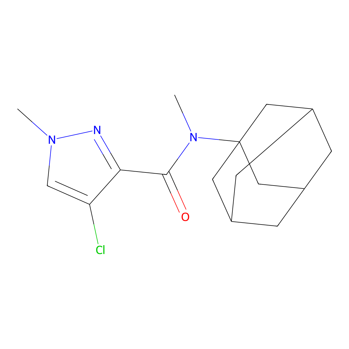 N-(1-adamantyl)-4-chloro-N,1-dimethylpyrazole-3-carboxamide molecular structure, CAS 515846-90-9