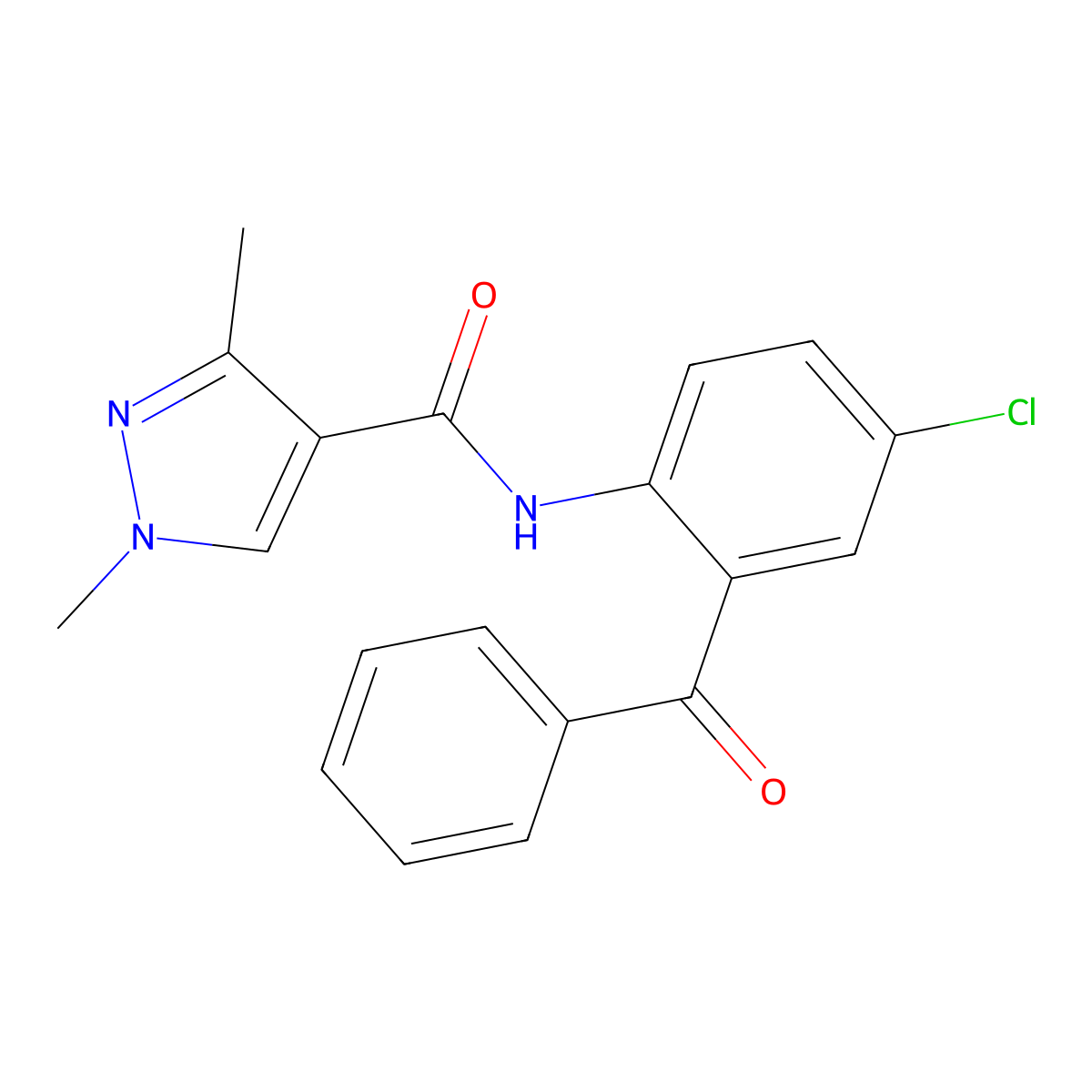 N-(2-benzoyl-4-chlorophenyl)-1,3-dimethylpyrazole-4-carboxamide molecular structure, CAS 515846-91-0