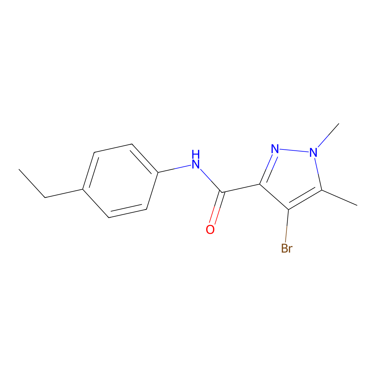 4-bromo-N-(4-ethylphenyl)-1,5-dimethylpyrazole-3-carboxamide molecular structure, CAS 515846-99-8