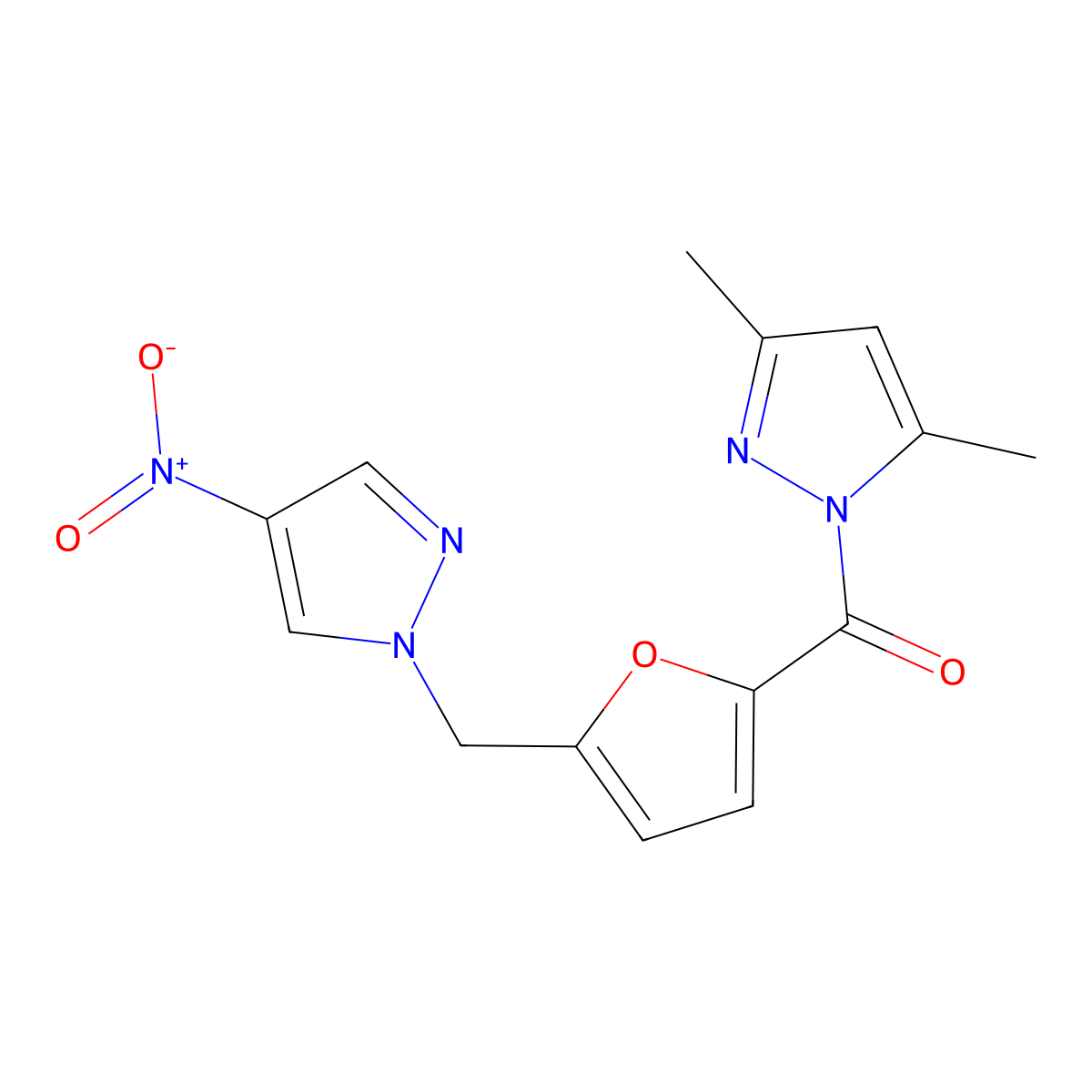 (3,5-Dimethylpyrazol-1-yl)-[5-[(4-nitropyrazol-1-yl)methyl]furan-2-yl]methanone molecular structure, CAS 515847-17-3