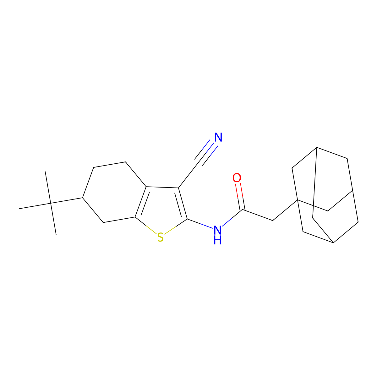 2-(1-adamantyl)-N-(6-tert-butyl-3-cyano-4,5,6,7-tetrahydro-1-benzothiophen-2-yl)acetamide molecular structure, CAS 515847-35-5