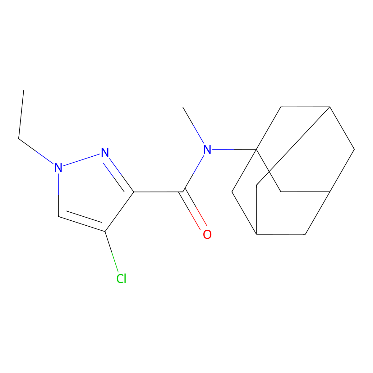 N-(1-adamantyl)-4-chloro-1-ethyl-N-methylpyrazole-3-carboxamide molecular structure, CAS 515847-37-7