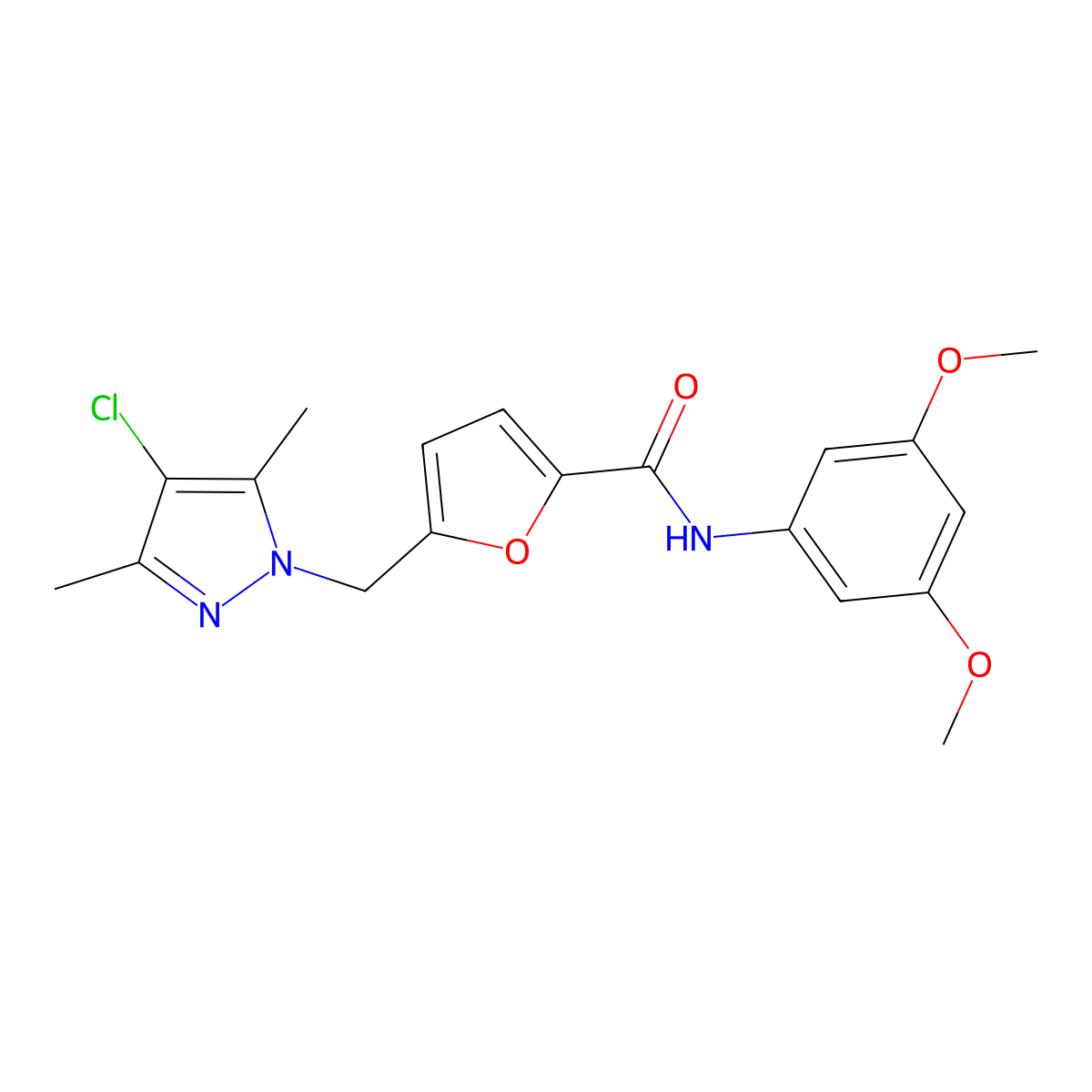 5-[(4-chloro-3,5-dimethylpyrazol-1-yl)methyl]-N-(3,5-dimethoxyphenyl)furan-2-carboxamide molecular structure, CAS 515847-41-3