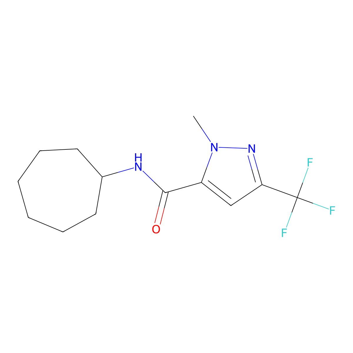 N-cycloheptyl-1-methyl-3-(trifluoromethyl)-1H-pyrazole-5-carboxamide molecular structure, CAS 515847-43-5