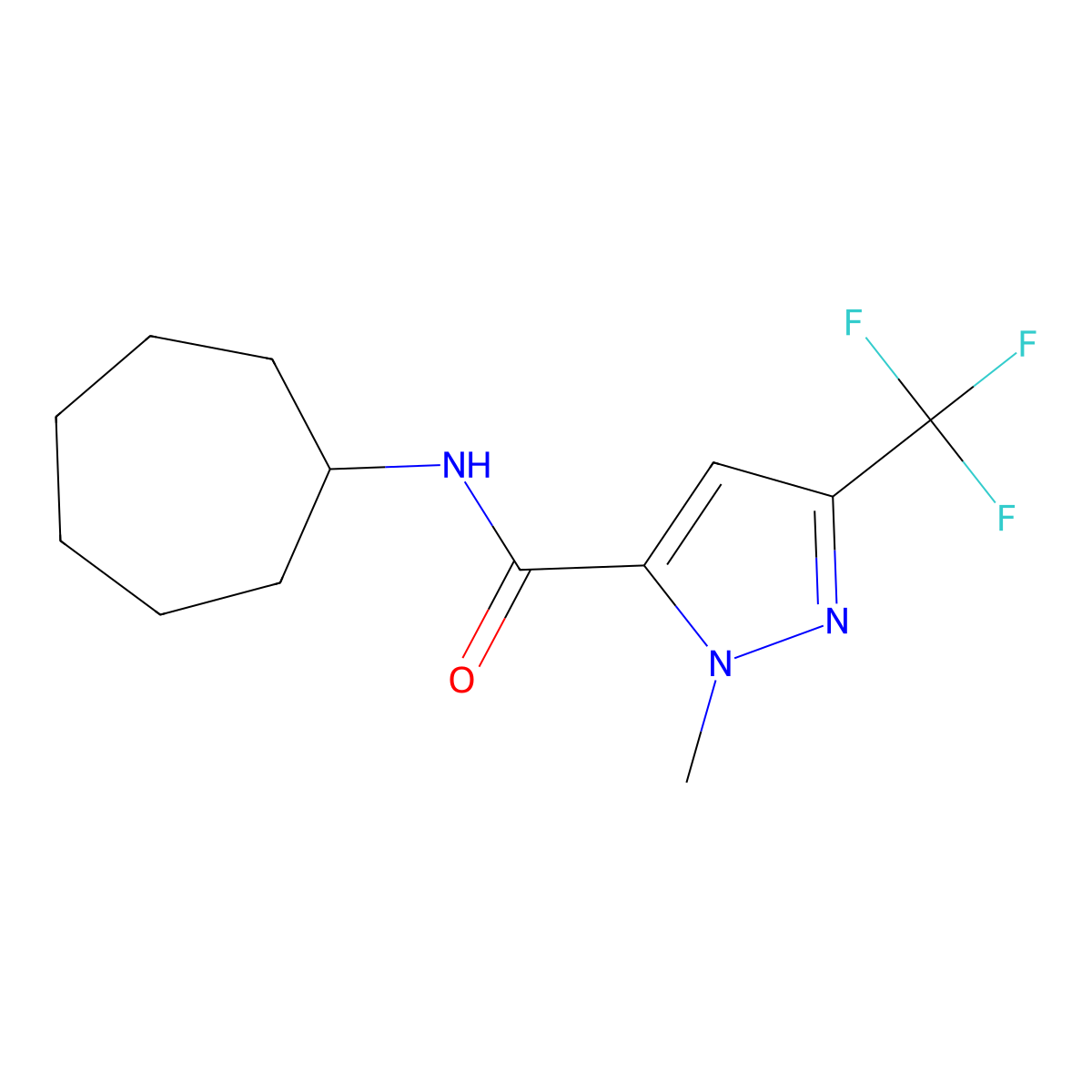 N-cycloheptyl-1-methyl-3-(trifluoromethyl)-1H-pyrazole-5-carboxamide molecular structure, CAS 515847-43-5