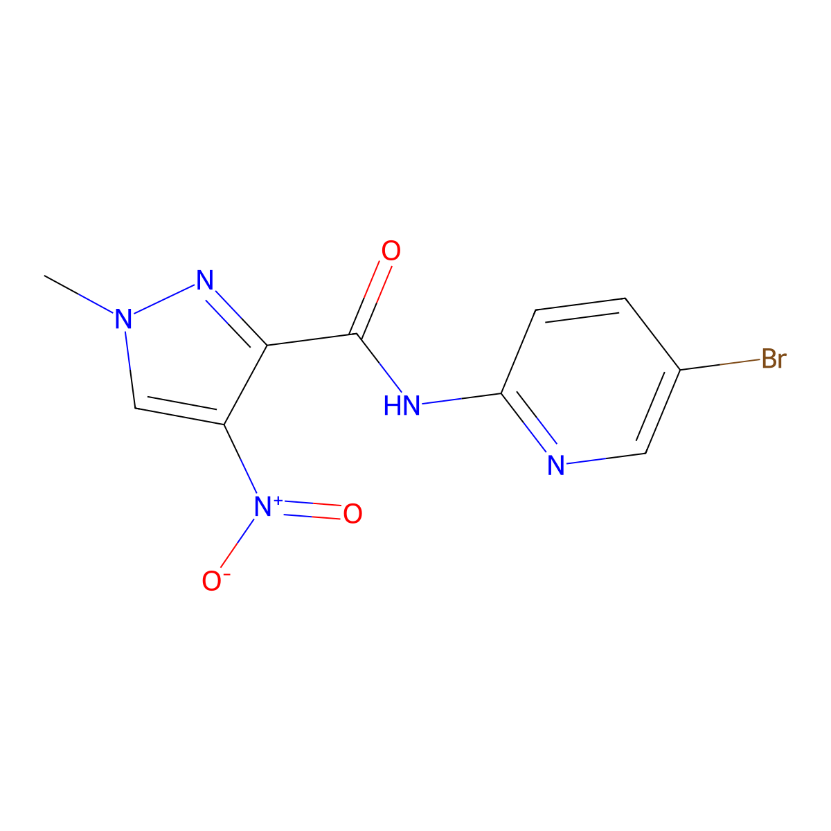 N-(5-bromopyridin-2-yl)-1-methyl-4-nitropyrazole-3-carboxamide molecular structure, CAS 515847-47-9