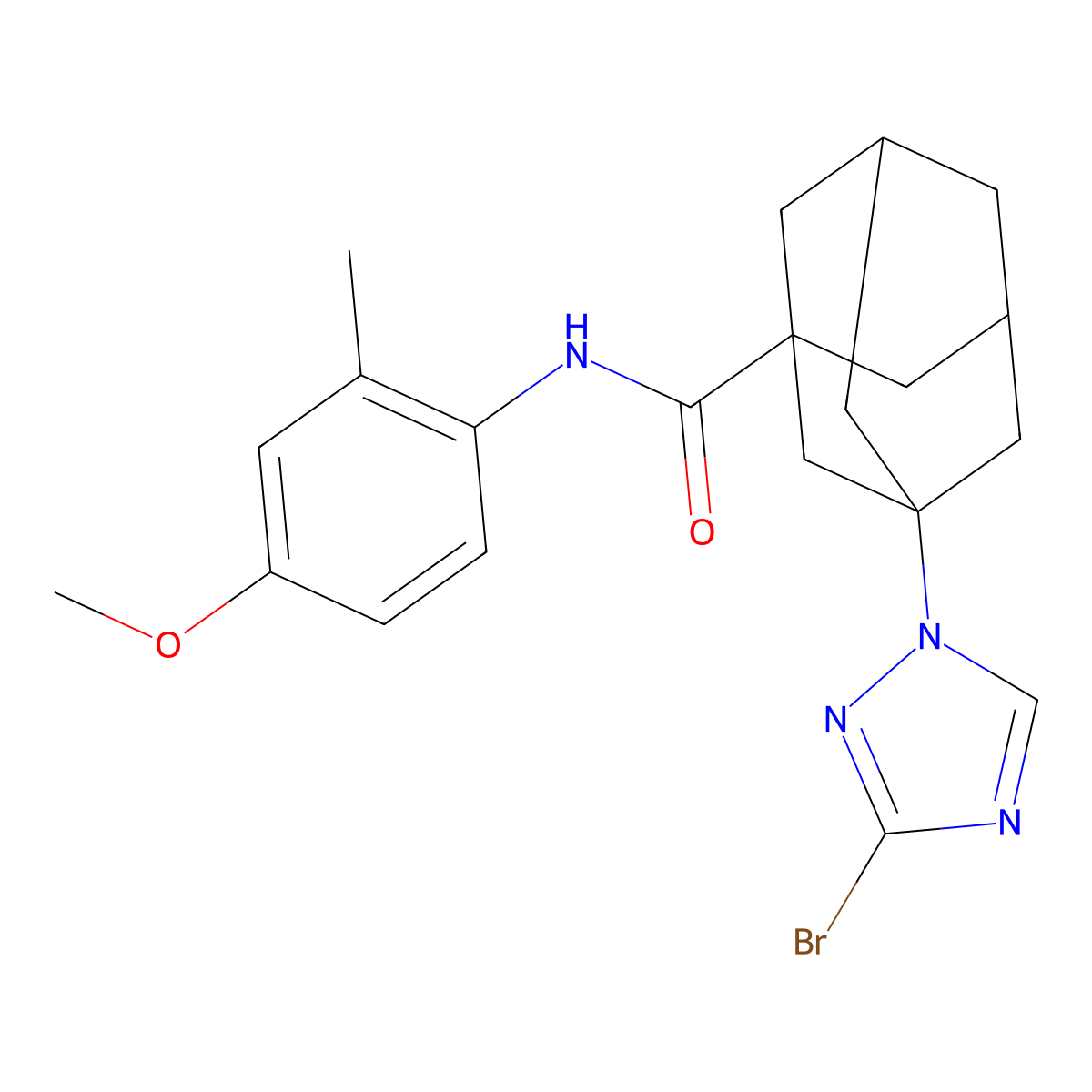 3-(3-bromo-1H-1,2,4-triazol-1-yl)-N-(4-methoxy-2-methylphenyl)-1-adamantanecarboxamide molecular structure, CAS 515847-50-4