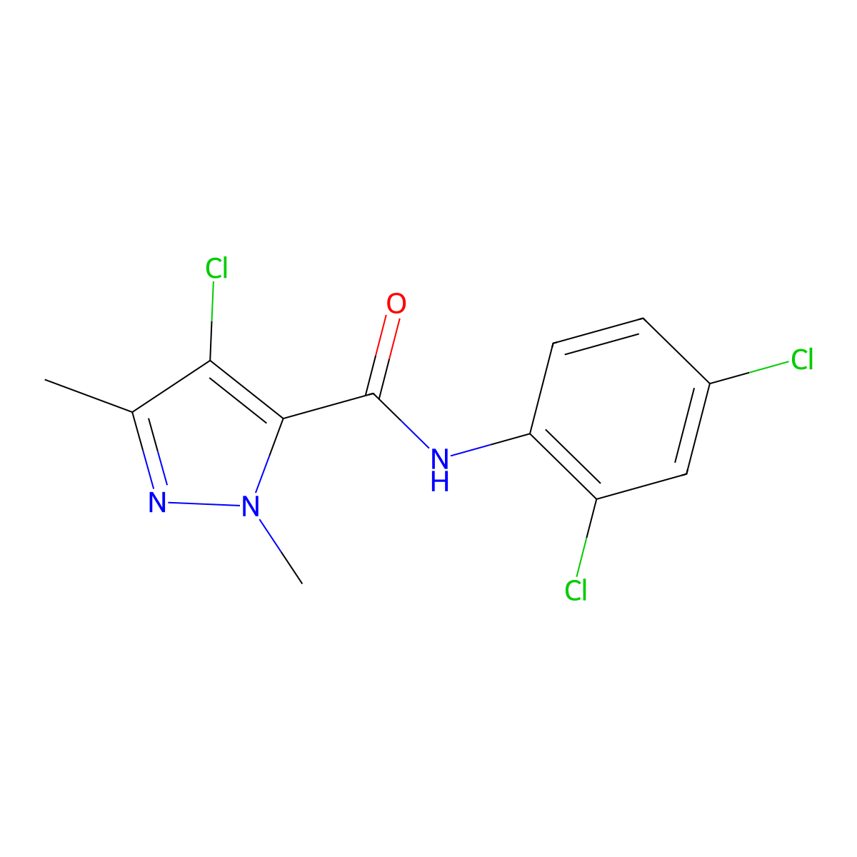 4-chloro-N-(2,4-dichlorophenyl)-2,5-dimethylpyrazole-3-carboxamide molecular structure, CAS 515847-52-6