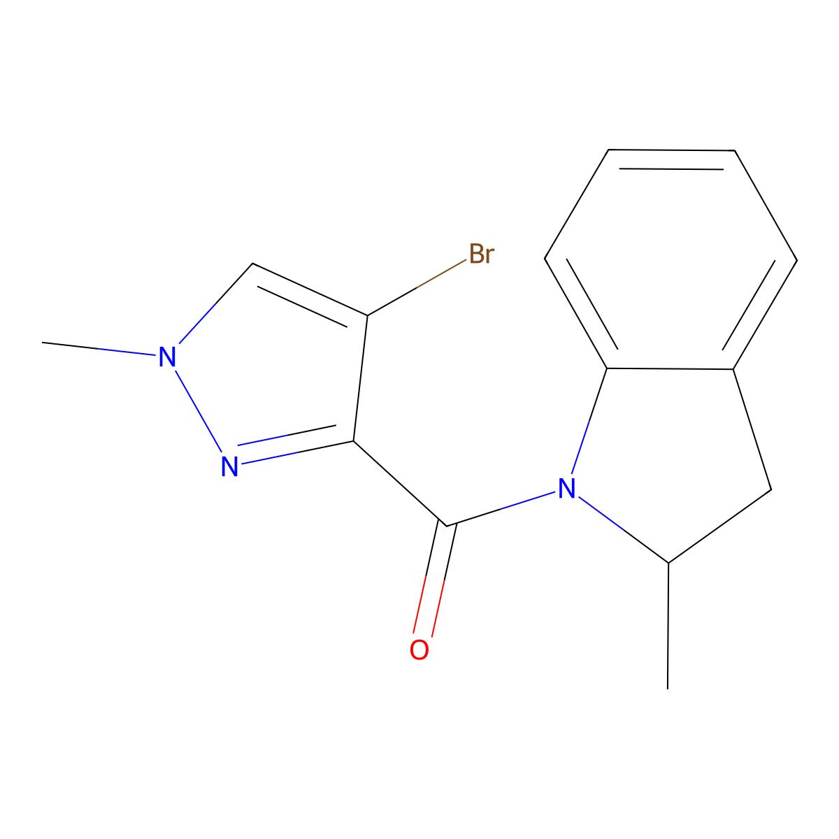 1-[(4-bromo-1-methyl-1H-pyrazol-3-yl)carbonyl]-2-methylindoline molecular structure, CAS 515847-53-7