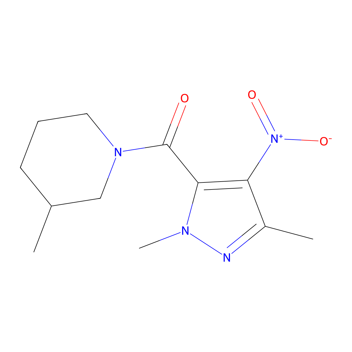 1-({4-nitro-1,3-dimethyl-1H-pyrazol-5-yl}carbonyl)-3-methylpiperidine molecular structure, CAS 515847-55-9