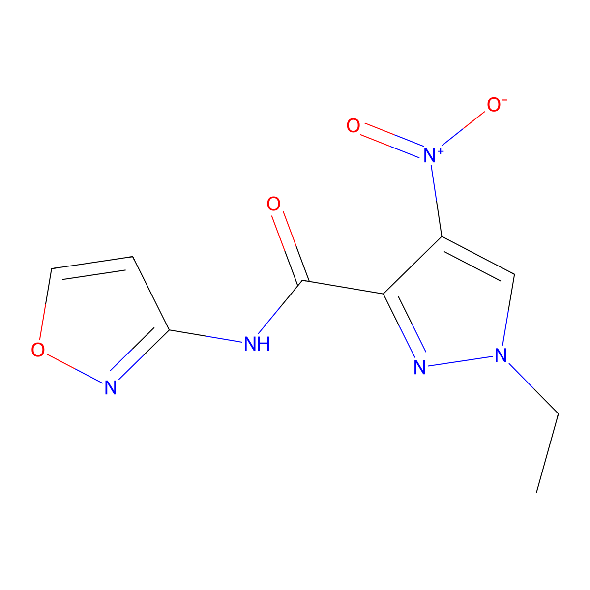 1-ethyl-4-nitro-N-(1,2-oxazol-3-yl)-1H-pyrazole-3-carboxamide molecular structure, CAS 515847-56-0
