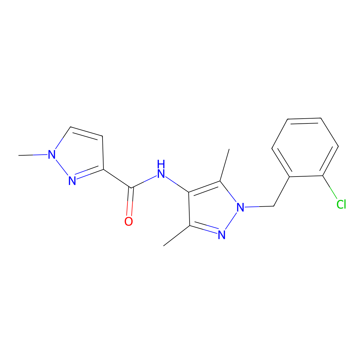 N-[1-[(2-chlorophenyl)methyl]-3,5-dimethylpyrazol-4-yl]-1-methylpyrazole-3-carboxamide molecular structure, CAS 515847-65-1