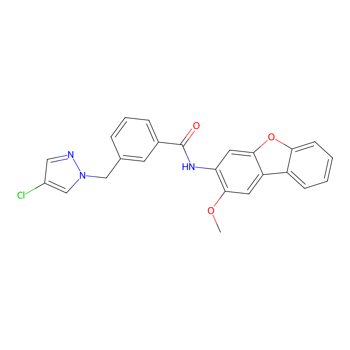 Benzamide, 3-((4-chloro-1H-pyrazol-1-yl)methyl)-N-(2-methoxy-3-dibenzofuranyl)- molecular structure, CAS 515847-72-0