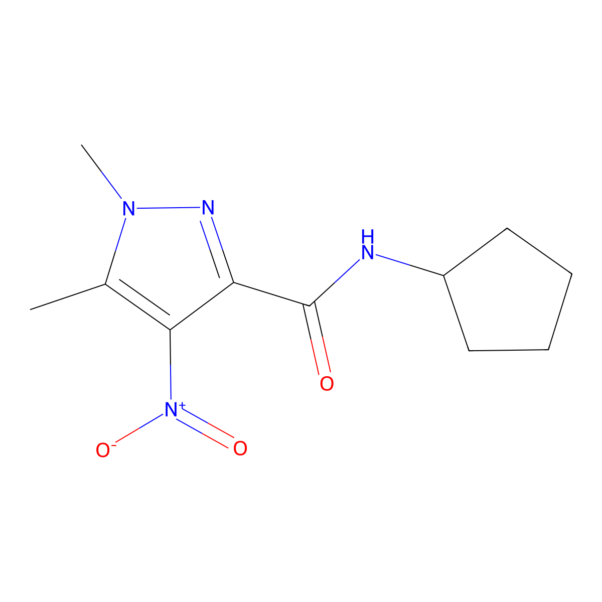 N-cyclopentyl-4-nitro-1,5-dimethyl-1H-pyrazole-3-carboxamide molecular structure, CAS 515847-77-5
