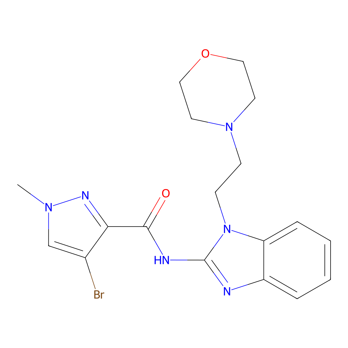 4-bromo-1-methyl-N-[1-(2-morpholin-4-ylethyl)benzimidazol-2-yl]pyrazole-3-carboxamide molecular structure, CAS 515847-86-6