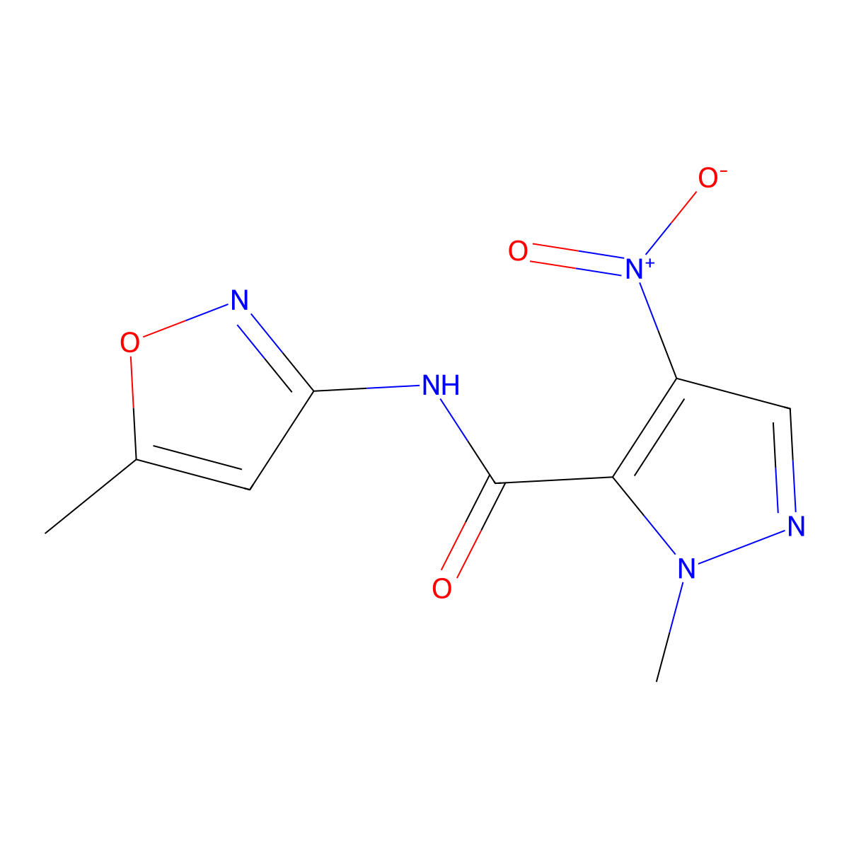 4-nitro-1-methyl-N-(5-methyl-3-isoxazolyl)-1H-pyrazole-5-carboxamide molecular structure, CAS 515847-89-9