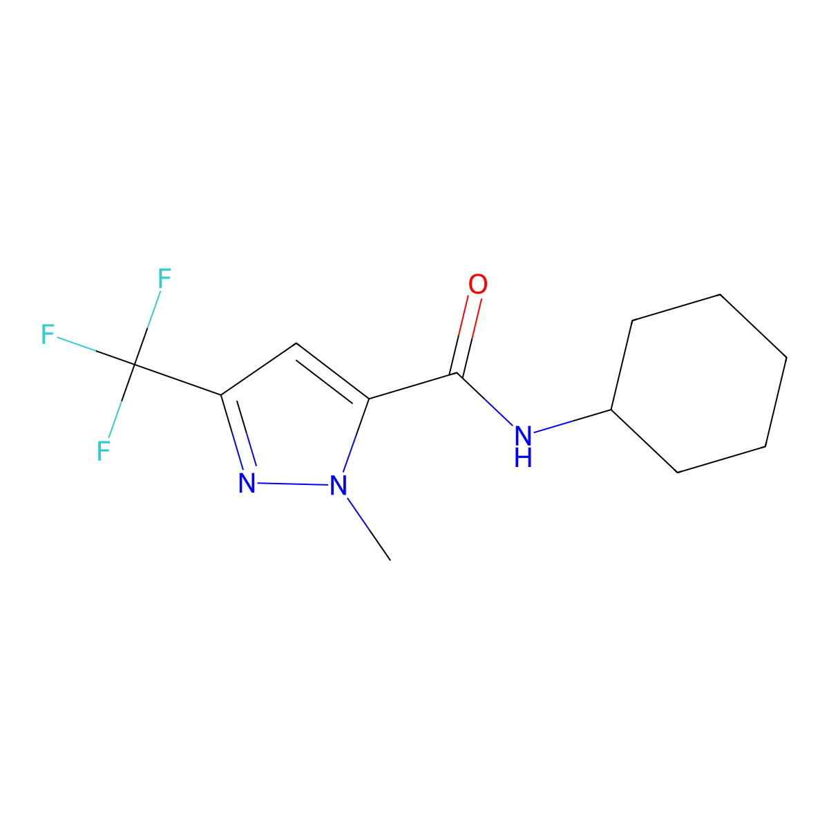 N-cyclohexyl-2-methyl-5-(trifluoromethyl)pyrazole-3-carboxamide molecular structure, CAS 515847-93-5