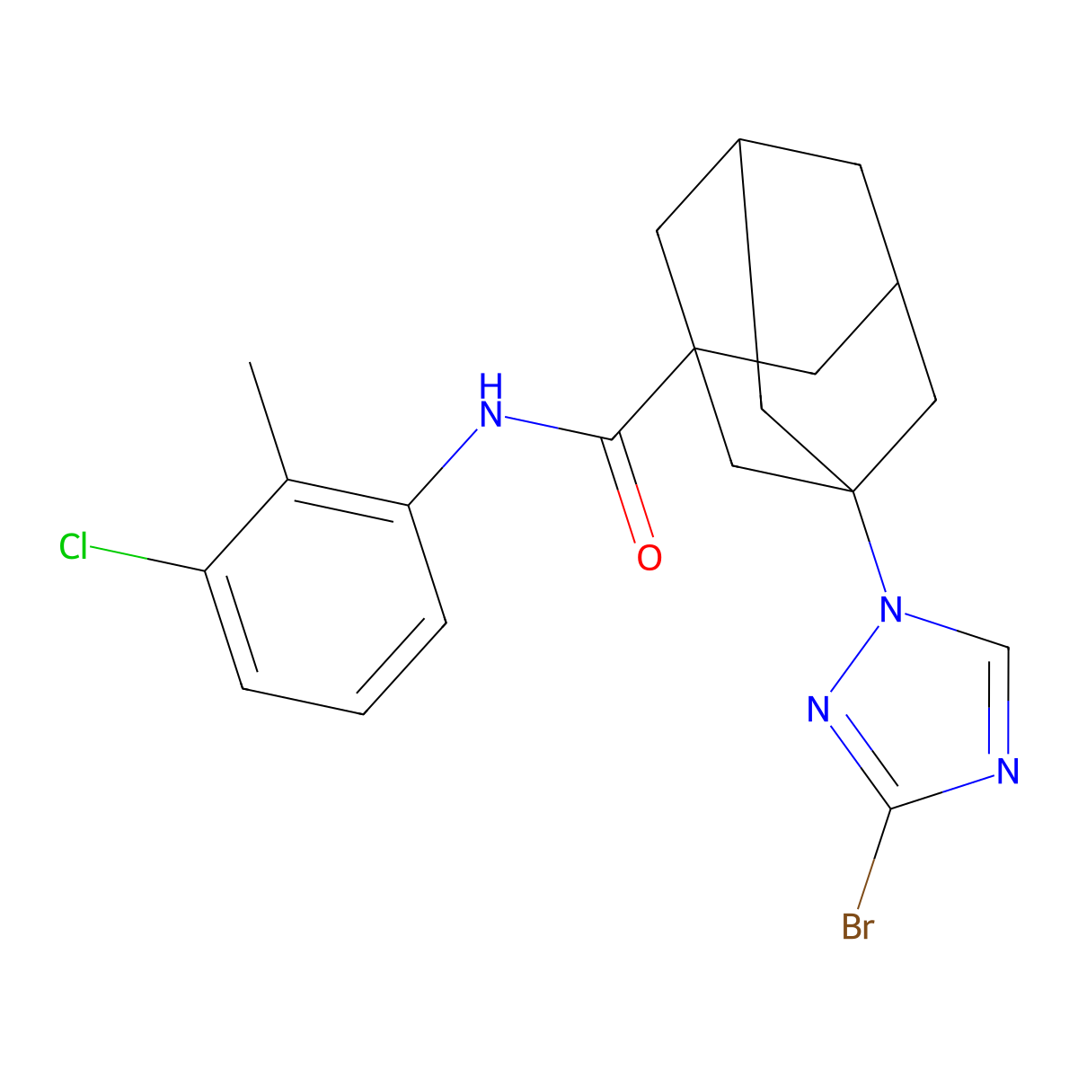 3-(3-bromo-1,2,4-triazol-1-yl)-N-(3-chloro-2-methylphenyl)adamantane-1-carboxamide molecular structure, CAS 515848-00-7