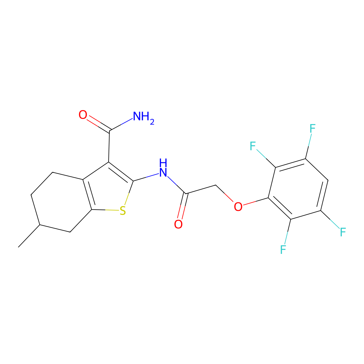 6-Methyl-2-{[(2,3,5,6-tetrafluorophenoxy)acetyl]amino}-4,5,6,7-tetrahydro-1-benzothiophene-3-carboxamide molecular structure, CAS 515848-01-8