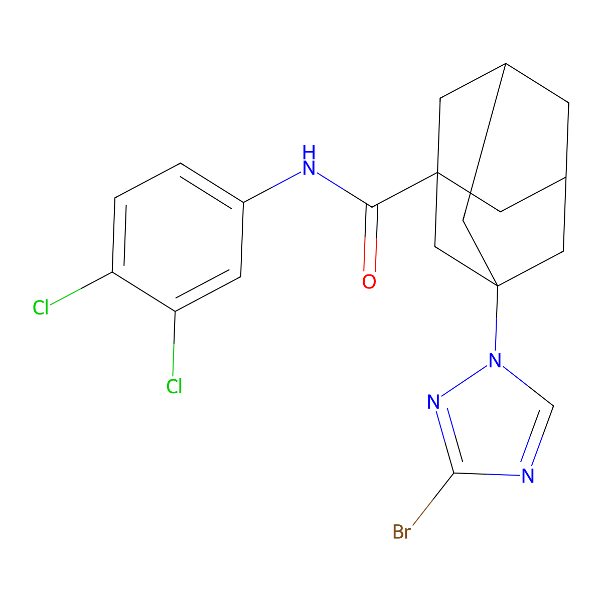 3-(3-bromo-1H-1,2,4-triazol-1-yl)-N-(3,4-dichlorophenyl)-1-adamantanecarboxamide molecular structure, CAS 515848-05-2