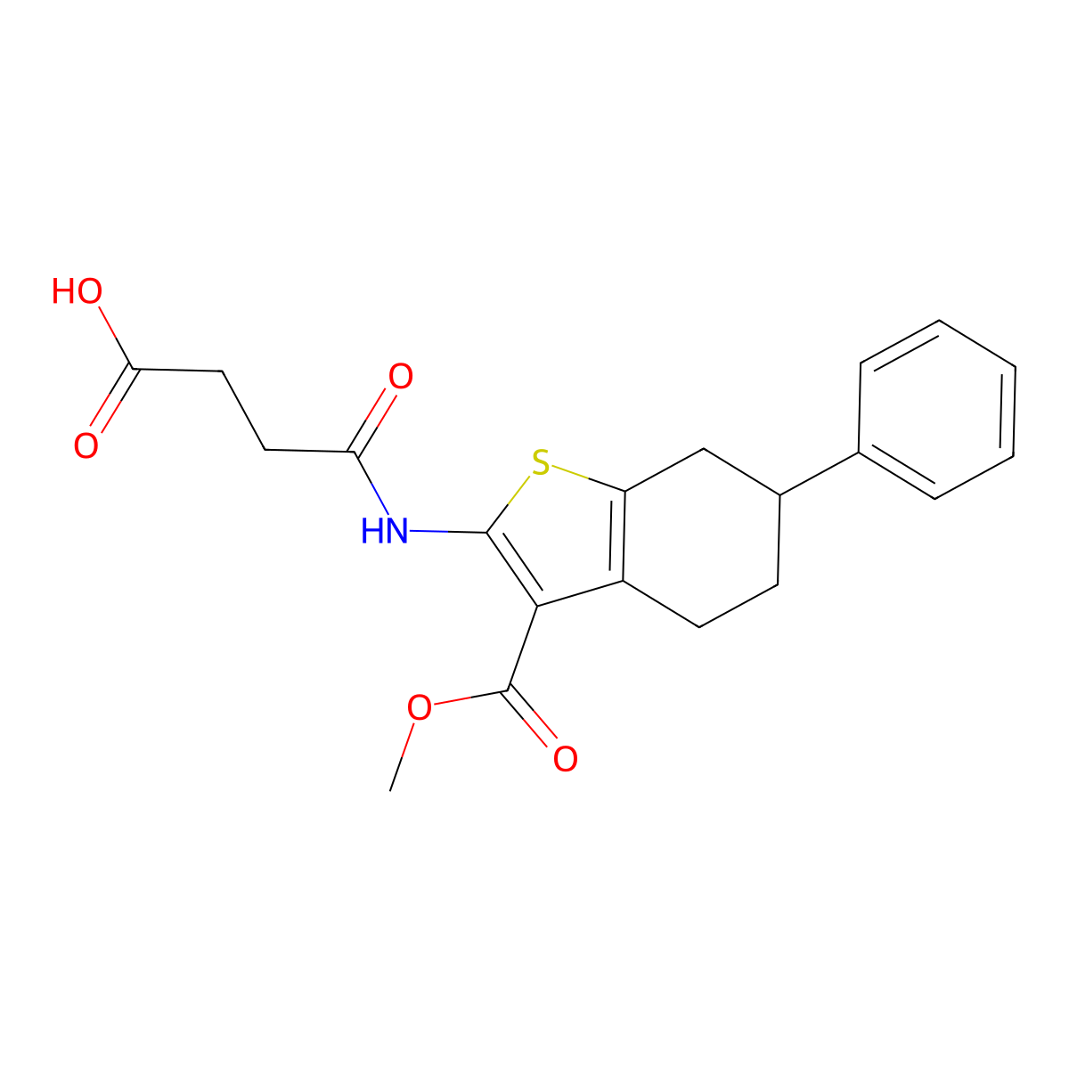Benzo[b]thiophene-3-carboxylic acid, 2-[(3-carboxy-1-oxopropyl)amino]-4,5,6,7-tetrahydro-6-phenyl-, 3-methyl ester molecular structure, CAS 515848-16-5