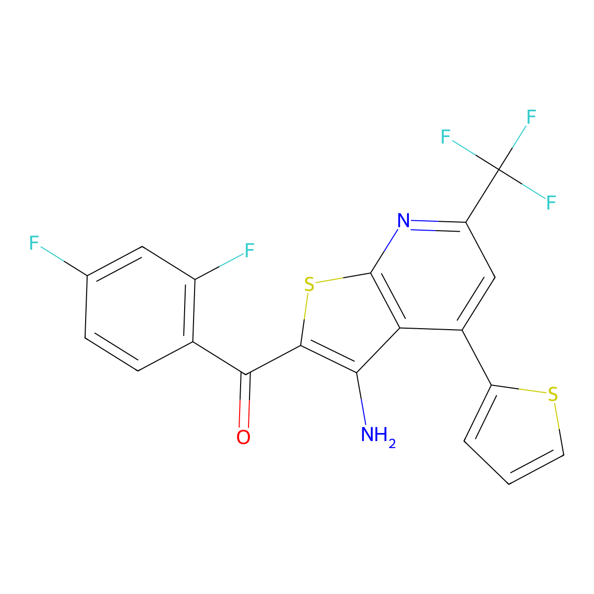 [3-Amino-4-(2-thienyl)-6-(trifluoromethyl)thieno[2,3-b]pyridin-2-yl](2,4-difluorophenyl)methanone molecular structure, CAS 515848-36-9