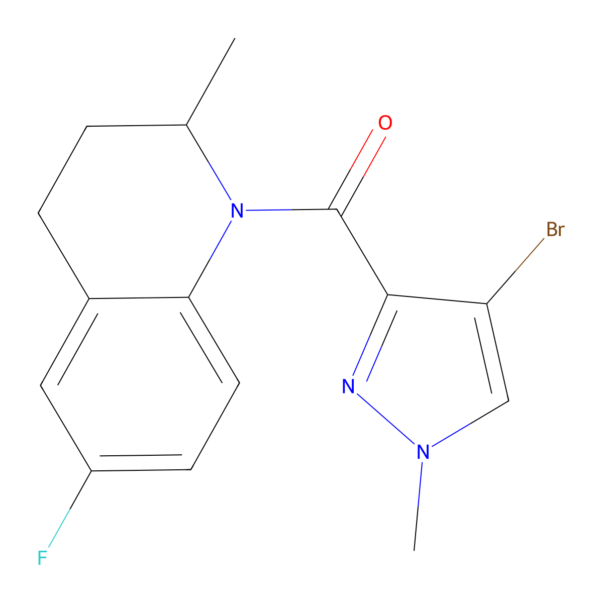 (4-bromo-1-methylpyrazol-3-yl)-(6-fluoro-2-methyl-3,4-dihydro-2H-quinolin-1-yl)methanone molecular structure, CAS 515848-42-7