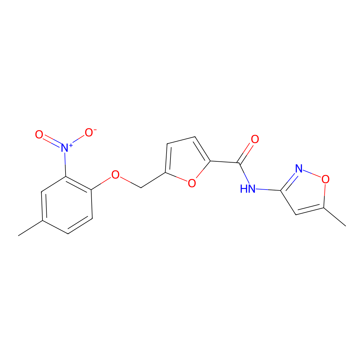 2-Furancarboxamide, N-(5-methyl-3-isoxazolyl)-5-[(4-methyl-2-nitrophenoxy)methyl]- molecular structure, CAS 515848-63-2