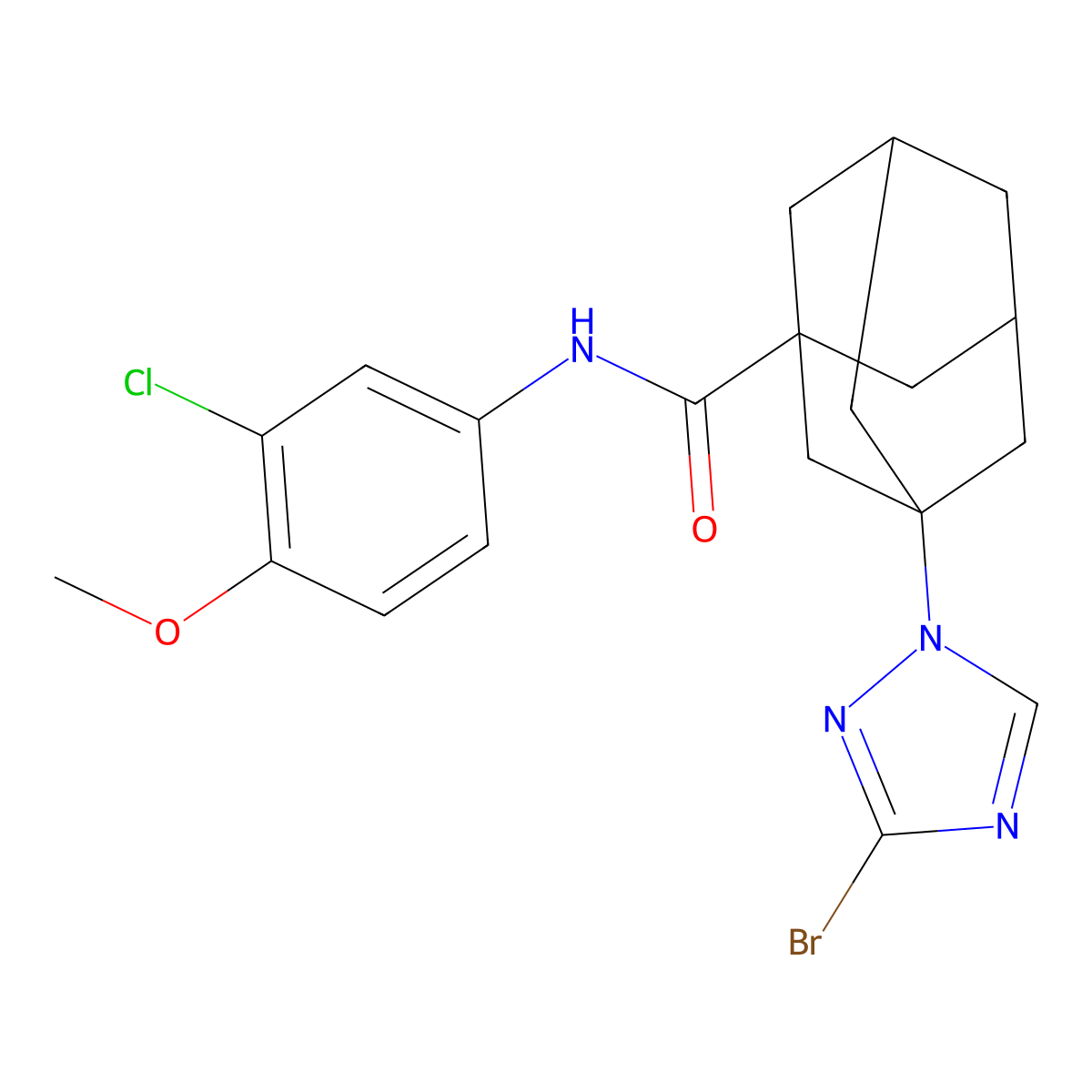 3-(3-bromo-1H-1,2,4-triazol-1-yl)-N-(3-chloro-4-methoxyphenyl)-1-adamantanecarboxamide molecular structure, CAS 515848-67-6