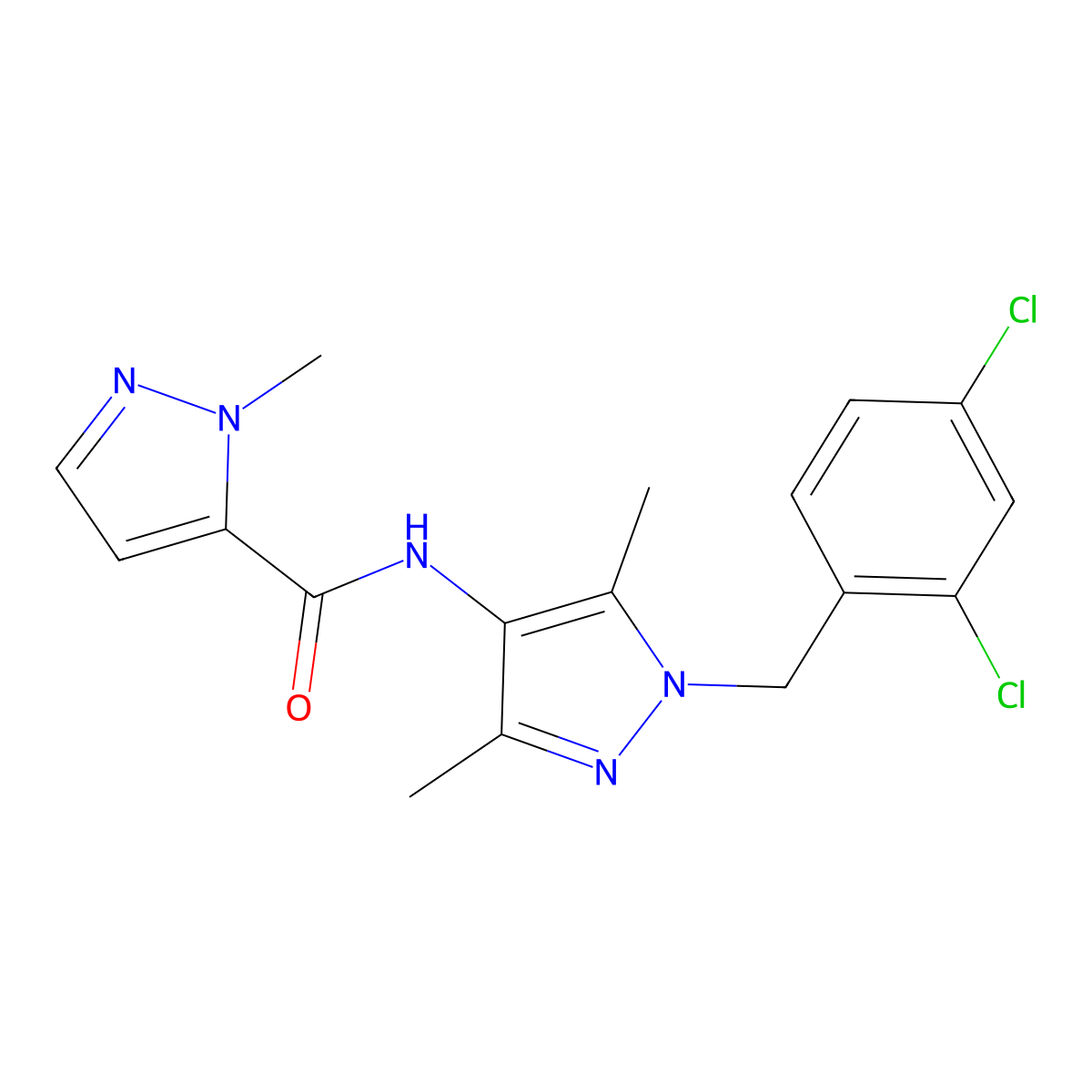 N-[1-(2,4-dichlorobenzyl)-3,5-dimethyl-1H-pyrazol-4-yl]-1-methyl-1H-pyrazole-5-carboxamide molecular structure, CAS 515848-68-7