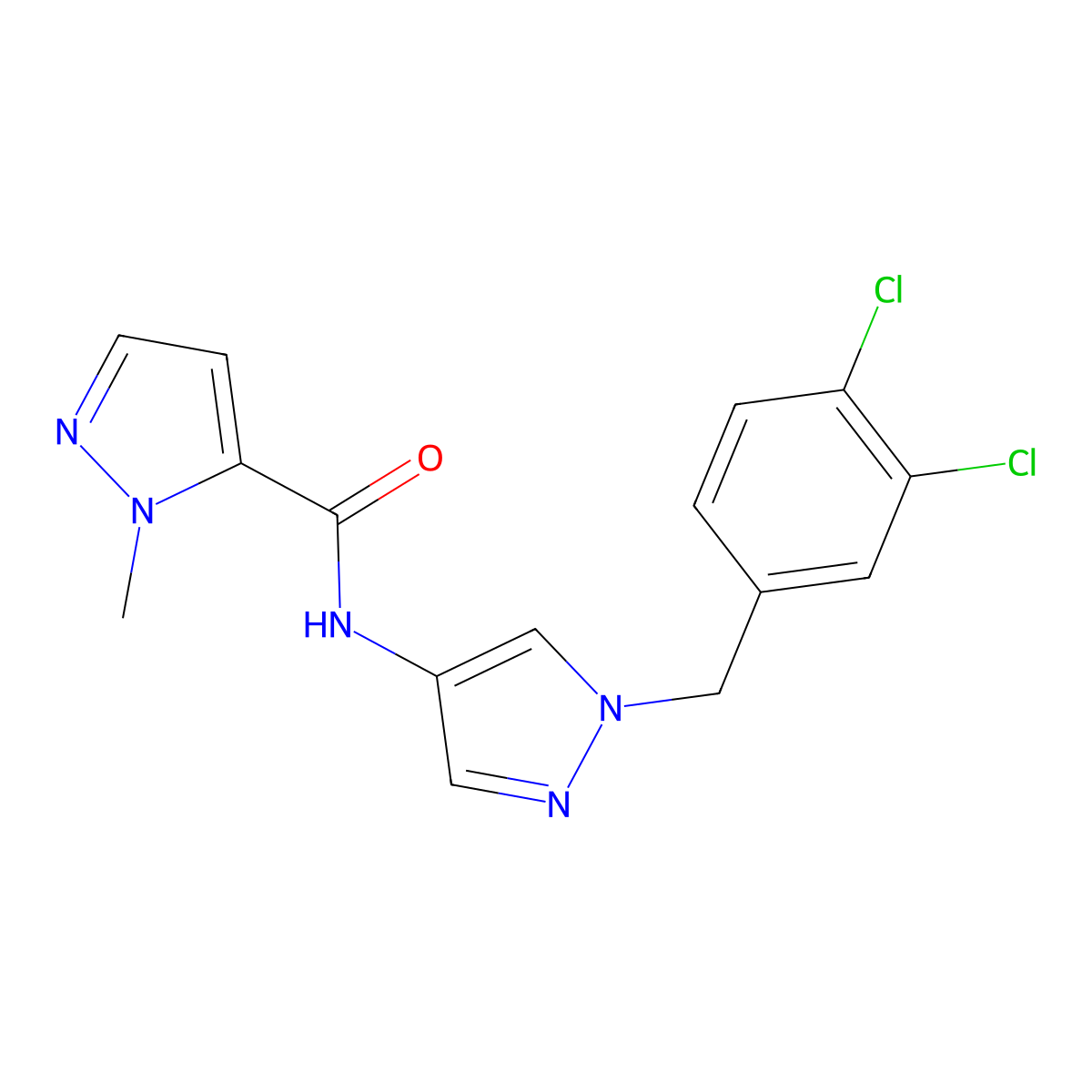 N-[1-(3,4-dichlorobenzyl)-1H-pyrazol-4-yl]-1-methyl-1H-pyrazole-5-carboxamide molecular structure, CAS 515848-81-4
