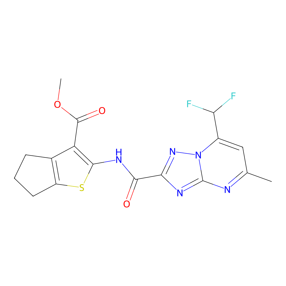 methyl 2-({[7-(difluoromethyl)-5-methyl[1,2,4]triazolo[1,5-a]pyrimidin-2-yl]carbonyl}amino)-5,6-dihydro-4H-cyclopenta[b]thiophene-3-carboxylate molecular structure, CAS 515848-84-7