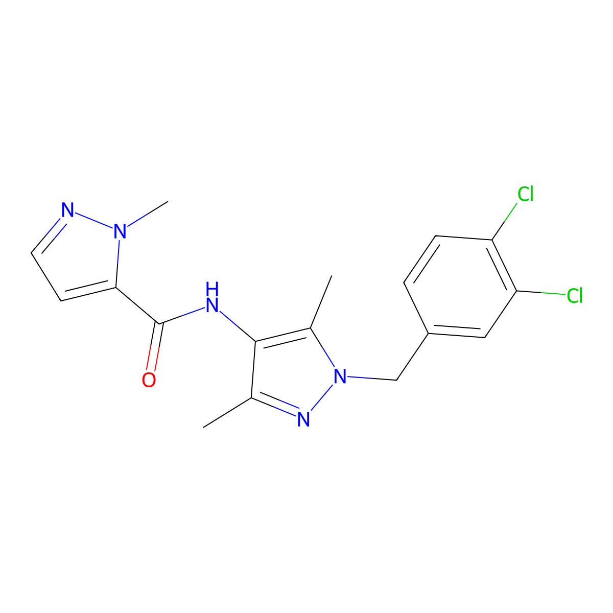 N-[1-(3,4-dichlorobenzyl)-3,5-dimethyl-1H-pyrazol-4-yl]-1-methyl-1H-pyrazole-5-carboxamide molecular structure, CAS 515848-92-7