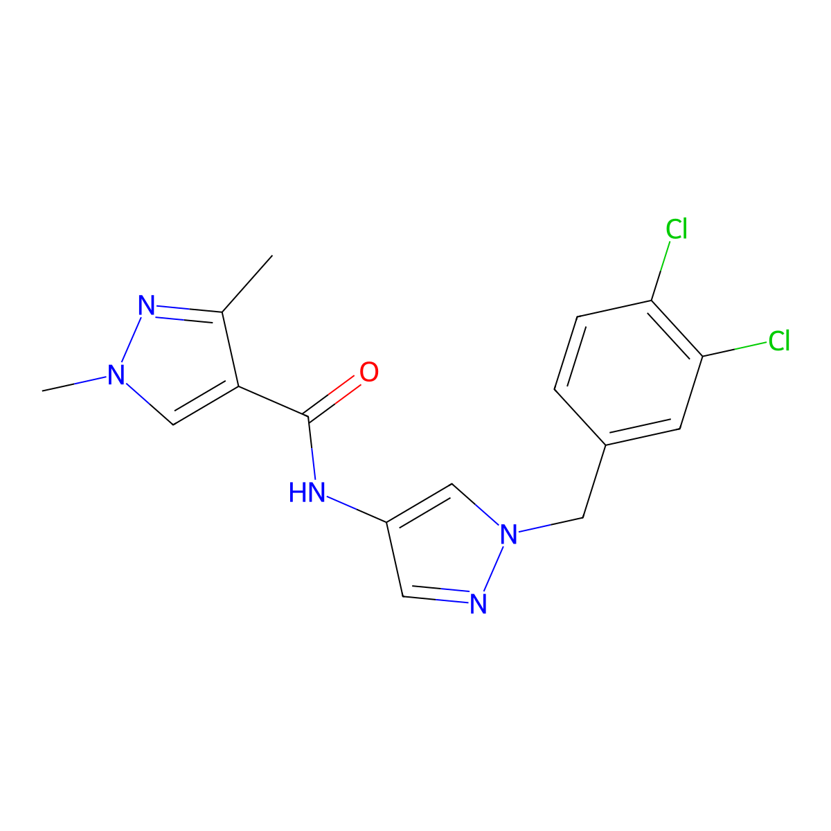 N-[1-(3,4-dichlorobenzyl)-1H-pyrazol-4-yl]-1,3-dimethyl-1H-pyrazole-4-carboxamide molecular structure, CAS 515849-17-9