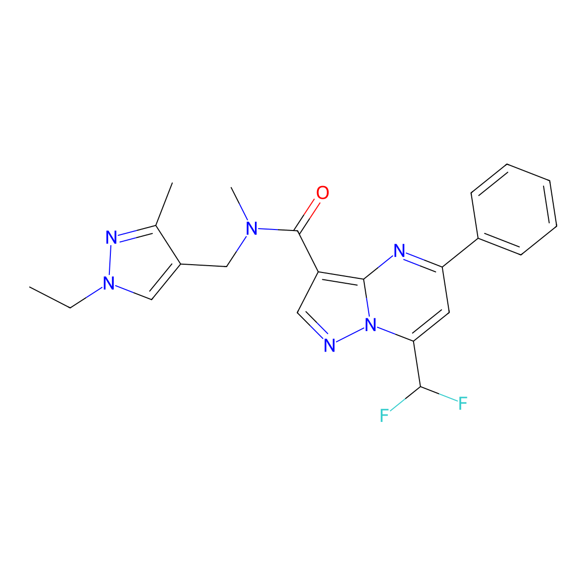7-(difluoromethyl)-N-[(1-ethyl-3-methyl-1H-pyrazol-4-yl)methyl]-N-methyl-5-phenylpyrazolo[1,5-a]pyrimidine-3-carboxamide molecular structure, CAS 515849-23-7