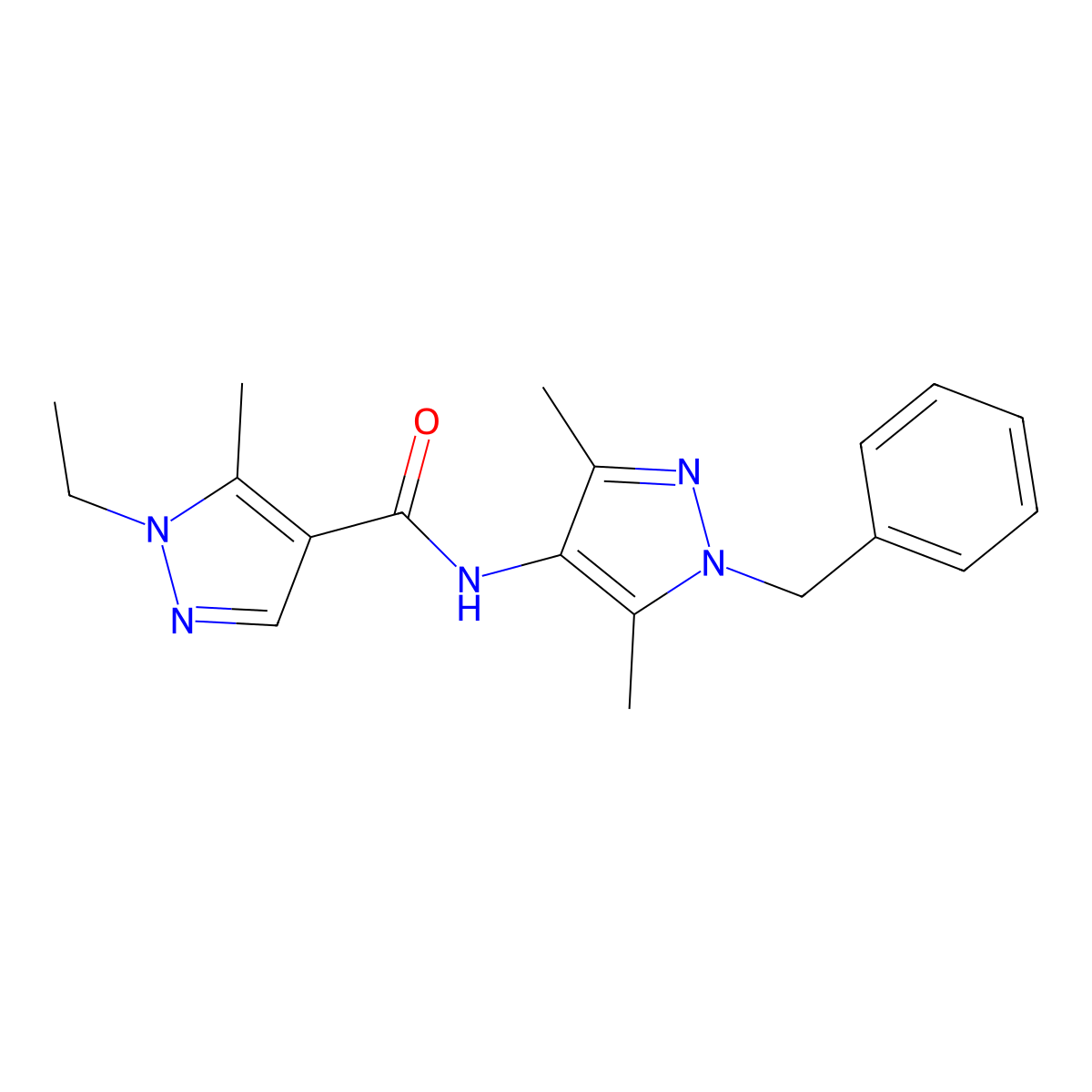 N-(1-benzyl-3,5-dimethyl-1H-pyrazol-4-yl)-1-ethyl-5-methyl-1H-pyrazole-4-carboxamide molecular structure, CAS 515849-30-6