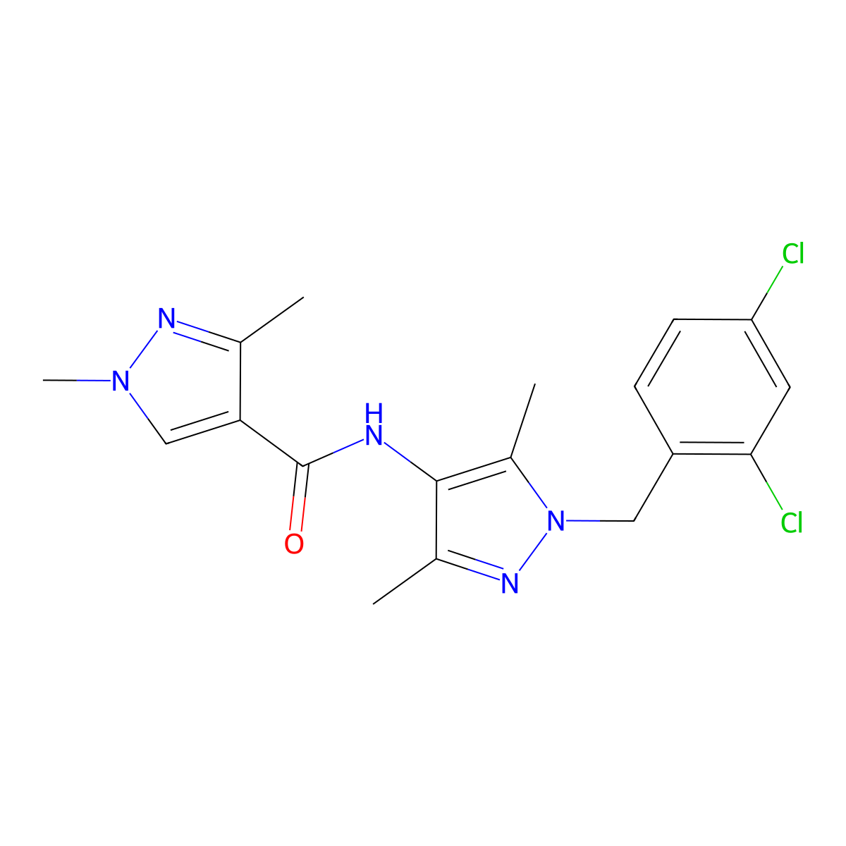 N-[1-(2,4-dichlorobenzyl)-3,5-dimethyl-1H-pyrazol-4-yl]-1,3-dimethyl-1H-pyrazole-4-carboxamide molecular structure, CAS 515849-37-3