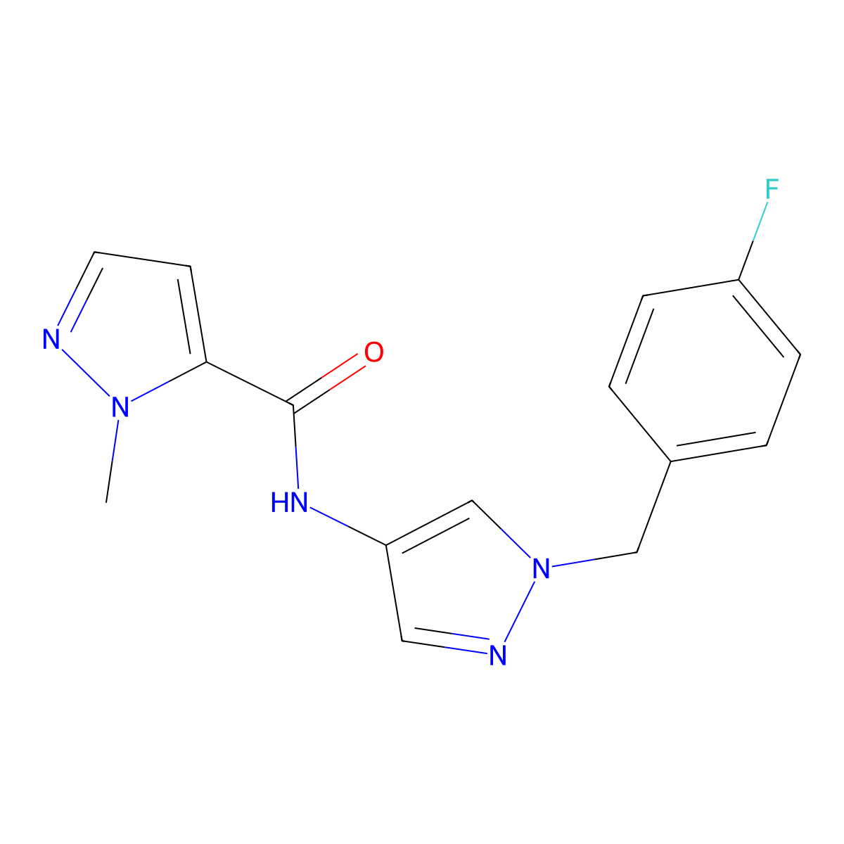 N-[1-(4-fluorobenzyl)-1H-pyrazol-4-yl]-1-methyl-1H-pyrazole-5-carboxamide molecular structure, CAS 515849-43-1