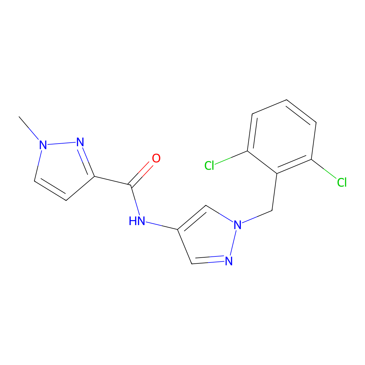 N-[1-[(2,6-dichlorophenyl)methyl]pyrazol-4-yl]-1-methylpyrazole-3-carboxamide molecular structure, CAS 515849-63-5