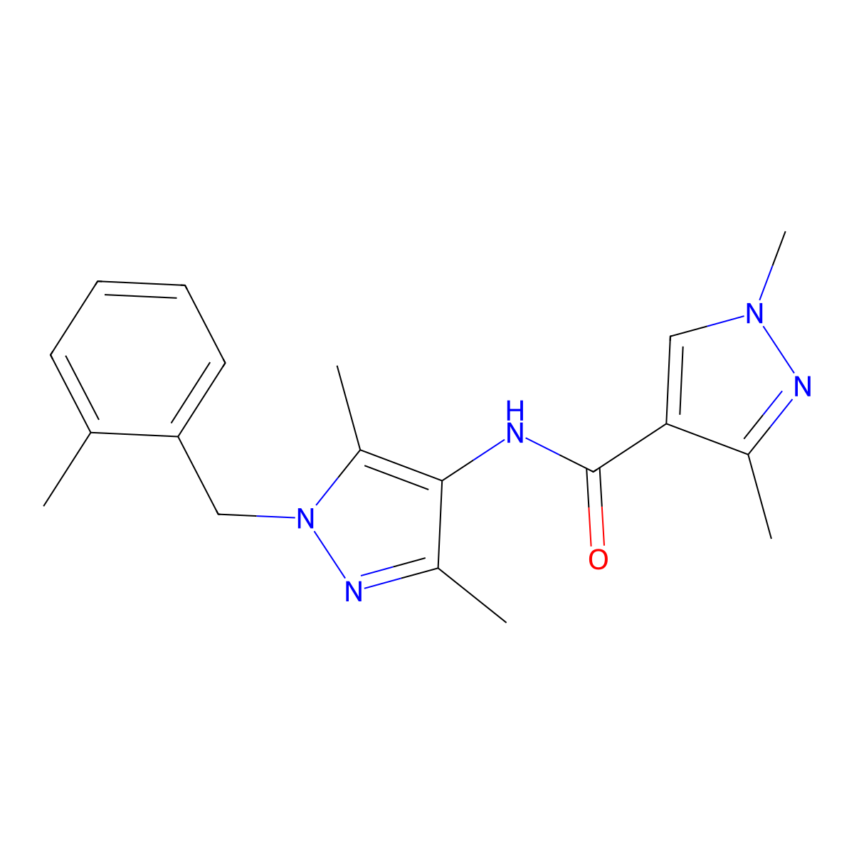 N-[3,5-dimethyl-1-(2-methylbenzyl)-1H-pyrazol-4-yl]-1,3-dimethyl-1H-pyrazole-4-carboxamide molecular structure, CAS 515849-78-2