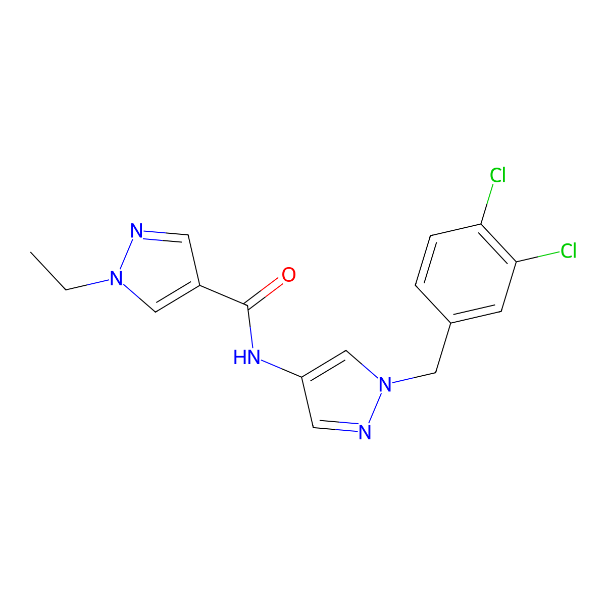 N-[1-(3,4-dichlorobenzyl)-1H-pyrazol-4-yl]-1-ethyl-1H-pyrazole-4-carboxamide molecular structure, CAS 515849-80-6