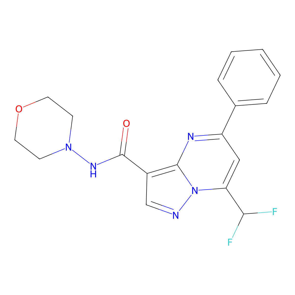 7-(difluoromethyl)-N-morpholin-4-yl-5-phenylpyrazolo[1,5-a]pyrimidine-3-carboxamide molecular structure, CAS 515849-81-7